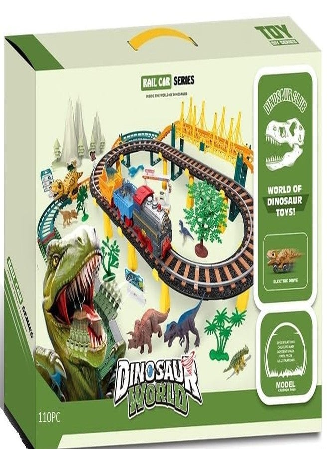 KONIGIN Game Dinosaur Train Set Children Big Size Train Toy with Flexible Race Track Dinosaur Gift for Kids (Multicolor_110 Pcs) - Image 2